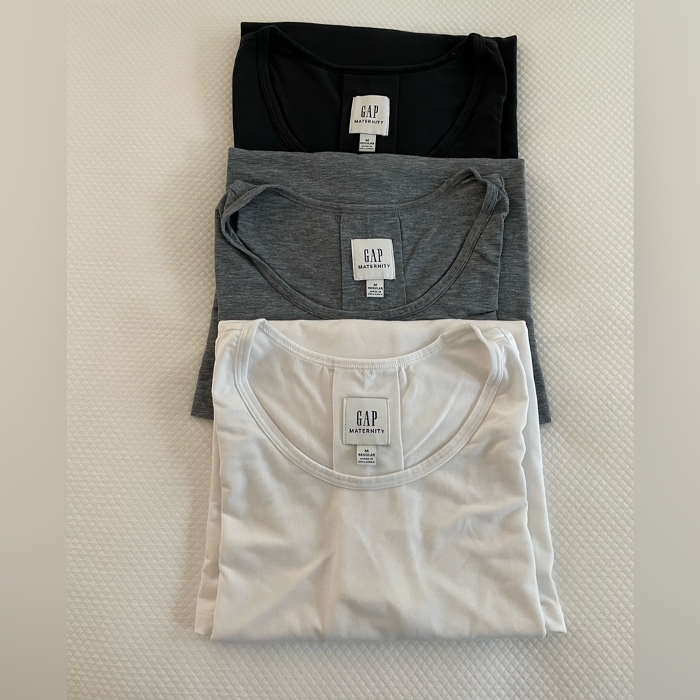 GAP Maternity Tank Tops, Set of 3 (Black, Gray, and White), Size M